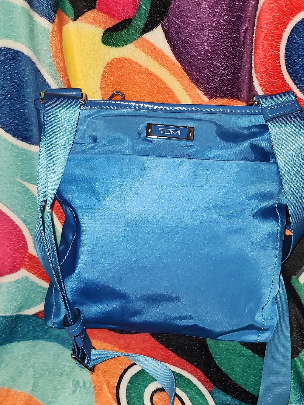 Tumi Bright Blue Nylon Crossbody Bag